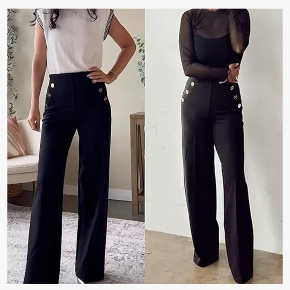 NWOT Black High Waisted Wide Leg Sailor Pants Size 1X